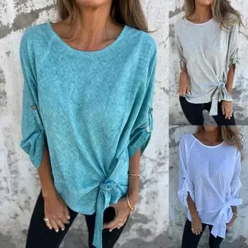 Новая женская повседневная свободная однотонная футболка из хлопка и льна для женщин M чёрный