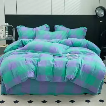 New Cotton Quilt Cover Plaid Yarn-dyed Washed Single Douvet Bed 160x210 220x240 Skin Friendly Comfortable Large Size Bedding 48x74cm 2 pillowcase