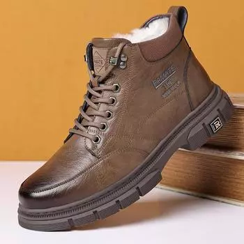 New cotton shoes men s winter velvet warm non-slip casual high-top shoes business cotton boots cotton leather shoes Martin boots 38