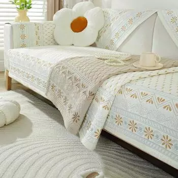 New Cotton Sofa Mat Modern Minimalist Living Room Decoration Backrest Cover Cloth Thickened Dustproof Embroidered Anti Slip High Quality Sofa Towel 90x90cm 1pcs