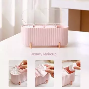 New Cotton Swab Makeup Box Desktop Make Up Container with Transparent Lid Organizer Storage Box for Cotton Swab/Cotton Pads бордовый