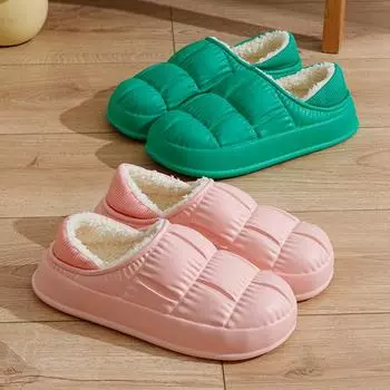 Новые зимние водонепроницаемые женские плюшевые тапочки с мягкой подошвой для пар, мужские нескользящие женские теплые домашние повседневные хлопковые туфли с обхватывающим каблуком 36-37