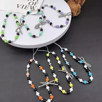 Новый креативный шнурок-бантик из бисера и жемчуга для чехла для мобильного телефона - брелок-подвеска с ПЗС-камерой озеро синий