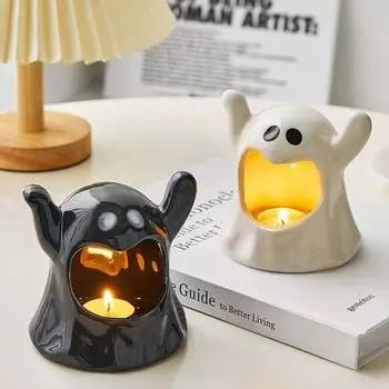 New Creative Ghosts Candle Holder Ceramic Cute Ghosts Candlestick Ins Mini Horror Scene Props Halloween белый