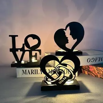 New creative letters wedding iron metal candlestick Valentine s Day decoration crafts ornaments laser pattern QRJ-12A