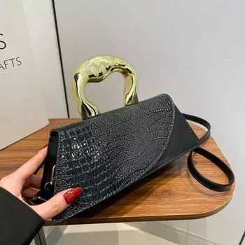 New crocodile pattern bag women s autumn high-end handbag personalized pu shoulder messenger bag black чёрный