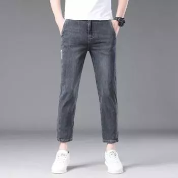 New Cropped Pants Thin Straight-leg Pants for Boys Stretch Jeans 28