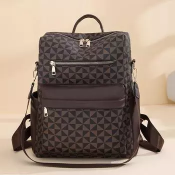 New Cross-border PU Leather Printed Backpack, European and American Fashion Classic Printed Single Shoulder Multi-purpose Bag, Casual Large Capacity