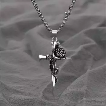 Новый кулон Cross Rose в американском стиле ретро, красивое длинное ожерелье