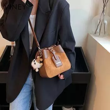 New Crossbody Women s Bag Genuine Leather High-end Bucket Bag Autumn and Winter Large-capacity Commuting Shoulder Bag