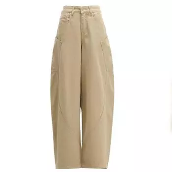 New Curved Knife Jeans Retro Design Sense Three-Dimensional Women Versatile Loose Mop Wide Leg Sickle Khaki Trousers Khaki XS