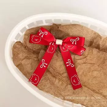 New Cute Bear Bow Ribbon Hair Clip for Women Back of The Head Tie Double Ponytail Hairpin Girls Lolita Hair Accessories