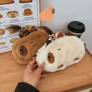 New Cute Capybara Plush Pencil Case Cosmetic Bag Guinea Pig Pen Pouch Large Capacity Pencil Bag School Supplies Stationery Box кофейный