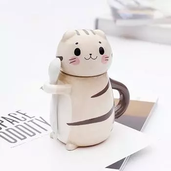 New Cute Cat Ceramics Coffee Mug With Spoon Creative Hand Painted Drinkware Milk Tea Cups Novelty Gifts 300ml