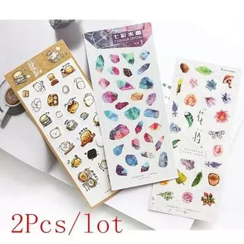 New! Cute Kawaii Mini Animal Plant Food Text Pvc Transparent Korean Stickers Papers Flakes Kids Deco