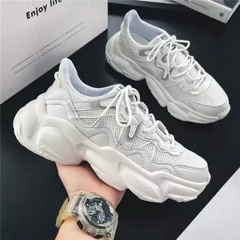 New dad shoes men s 2025 new summer breathable youth platform Hong Kong style sports shoes running white shoes 39 белый