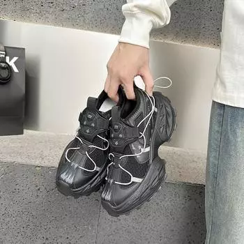 New dad shoes men s and women s fried street functional wind outdoor hiking shoes platform heightening sneakers 35 чёрный