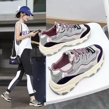 New Dad Shoes Women s Autumn Student Sports Running Shoes Casual Platform Height Increasing 35 бежевый