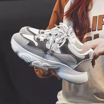 New Dad Shoes Women s Spring Student Sneakers Running Leisure Thick Bottom Height-Increasing Mesh Shoes 35