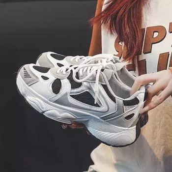 New Dad Shoes Women s Spring Student Sneakers Running Leisure Thick Bottom Height-Increasing Travel Shoes 35