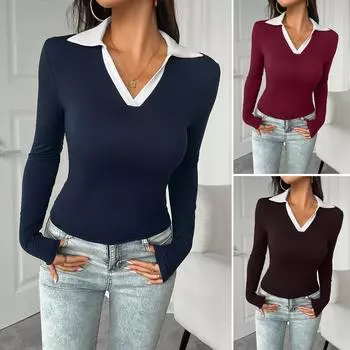 New Daily Fitness Commuting Sexy Slim Fit Y2k Base Shirt Women S Casual Loose Long Sleeved T-Shirt Top S вино красного