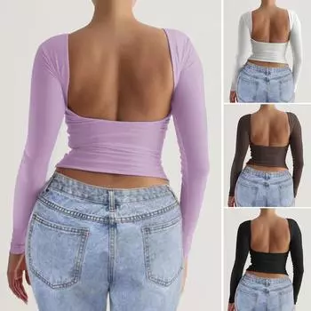 New Daily Fitness Commuting Sexy Slim Fit Y2k Base Shirt Women S Casual Loose Long Sleeved T-Shirt Top S чёрный