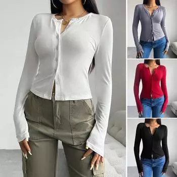 New Daily Fitness Commuting Sexy Slim Fit Y2k Base Shirt Women S Casual Loose Long Sleeved T-Shirt Top S чёрный