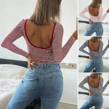 New Daily Fitness Commuting Sexy Slim Fit Y2k Base Shirt Women S Casual Loose Long Sleeved T-Shirt Top S красный