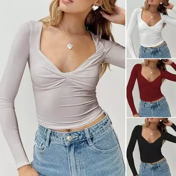 New Daily Fitness Commuting Sexy Slim Fit Y2k Base Shirt Women S Casual Loose Long Sleeved T-Shirt Top S белый
