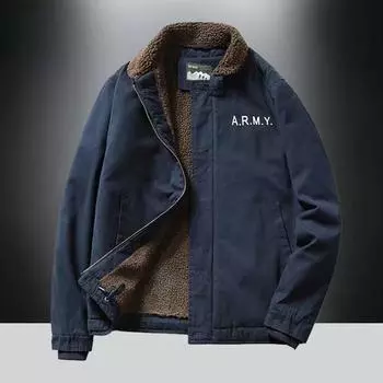 New Deck Clothes Padded Jacket Middle-aged Thickened Velvet Tooling Jacket Retro Lamb Padded Jacket M хаки