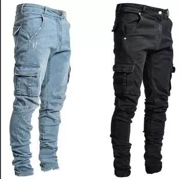 New Denim Jeans for Men with Side Pockets Small Feet and Tight Fit M чёрный