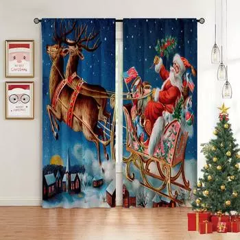 New Design Christmas Window Culture Jingle Bells and Snowflake Design Pattern Bedroom and Living Room Curtains 50W60H(CM)X2PCS&Grommet Top