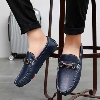 New Design Loafers Men Fashion Slip on Shoes New Comfy Men s Driving Flats Casual Leather Moccasins All-match Male Lazy Footwear 36 чёрный