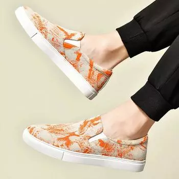 New Designer Men Genuine Leather Casual Shoes Trend Print Flat Skateboard Shoes Cow Leather Slip-on Loafers Big Size 38 зелёный