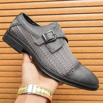 New Designer Men s Breathable Mesh Patchwork Patent Leather Shoes Male Summer Formal Wedding Dress Homecoming Monk Strap Loafers 38