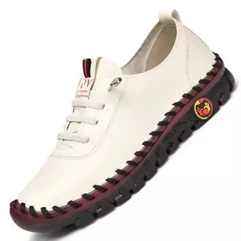 New Designer Women Leather Loafers Casual Shoes Comfortable Slip on Shoes Hand Sewing Thread Mom Shoes Zapatillas De Mujer 35