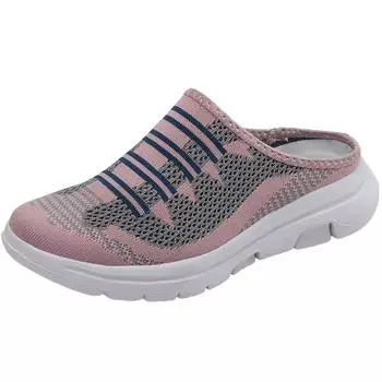 New designer women s half slippers flying mesh surface light casual shoes sports non-slip plus size walking women s shoes 36