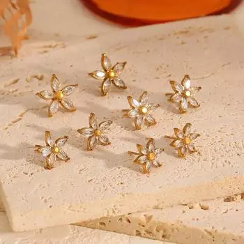 New diamond-encrusted flower stud earrings, fashion temperament, full diamond 18k gold pink ink casting stainless steel earrings