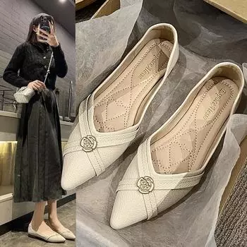 Новые женские туфли с неглубокой подошвой, украшенные цветком из жемчуга в форме ромба, элегантные, модные, на плоском каблуке, мягкие, для вечеринок, с драпировкой 35