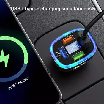 New Digital Display Car Charger With 4usb 2PD Fast Charging Charging Car Adapter for Huawei Android Phones with Volt Meter чёрный