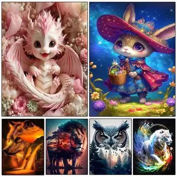 New DIY 5D Diamond Painted Mosaic Animal Lion Tiger Wolf Landscape Jewelry Cross Embroidery Pattern Home Decoration Gift Full Round 20x30CM