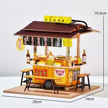 New Diy Hut Handmade Wooden Food Game Scene Dollhouse Doll House Accessories Popular Teppanyaki