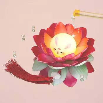 New DIY Mid-Autumn Festival Lantern Glowing Handmade Lotus Rabbit Lamp Mini Handheld Holiday Decoration розовый