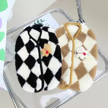 New dog clothes pet clothes autumn and winter cat small dog Teddy wool coat diamond checked wool coat S