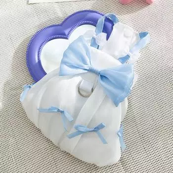 New dog skirt bow princess wind can be towed small dog than bear teddy spring and summer pet dog clothes XL (recommended weight 12-7.5kg)