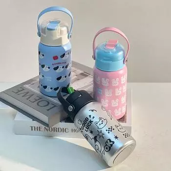 New Double Drink Thermos Cup High Appearance Level Children s Water Cup Stainless Steel Water Cup Handle Large Capacity Cup 500ml