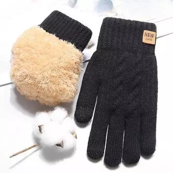 New Double layer Thickened Plush Winter Touch Screen Gloves Cold-proof and Warm Plush Men s Knitted Gloves Average size