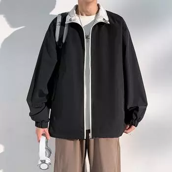 New Double-sided Jacket, New Spring and Autumn Versatile Trendy Brand Stand-up Collar Loose and Simple Neutral Couple Casual S чёрный