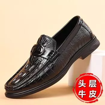 New Doudou shoes men s soft-soled business casual leather shoes men s lazy one-pedal first-layer cowhide men s shoes 38 чёрный
