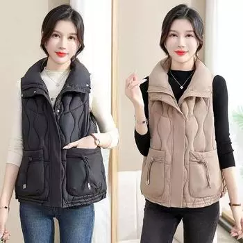 New down cotton vest women s vest thickened jacket loose foreign style big pocket vest big pocket vest women s outer wear M чёрный